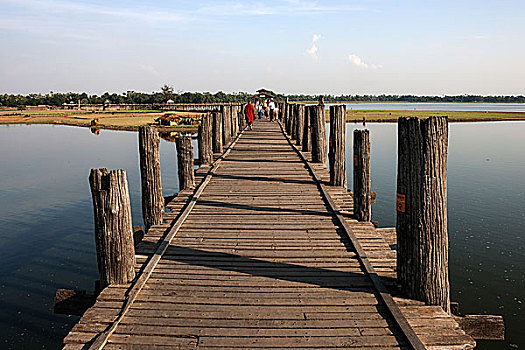乌本桥,陶塔曼湖,阿马拉布拉,分开,曼德勒,缅甸,亚洲