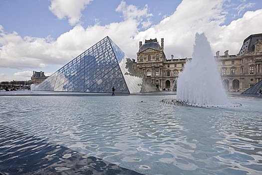 卢浮宫,喷泉,金字塔,巴黎,法兰西岛,法国