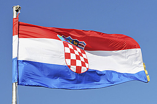 克罗地亚,斯本力,旗帜,上方,蓝天