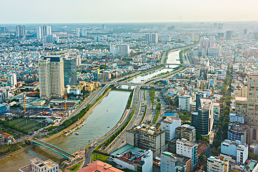 风景,胡志明市,西贡,河,金融,塔,越南,亚洲
