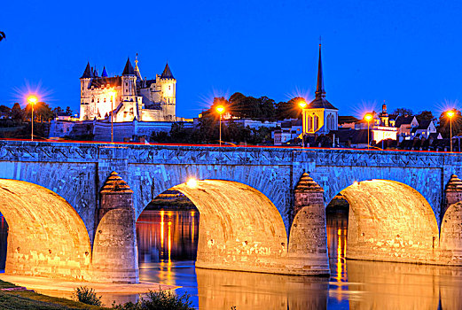 法国,卢瓦尔河地区,缅因与卢瓦省,索米尔,城堡,边缘,卢瓦尔河,航拍