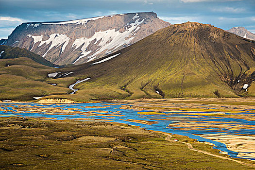 雪冠,流纹岩,山峦,河,兰德玛纳,自然,自然保护区,高地,冰岛,欧洲