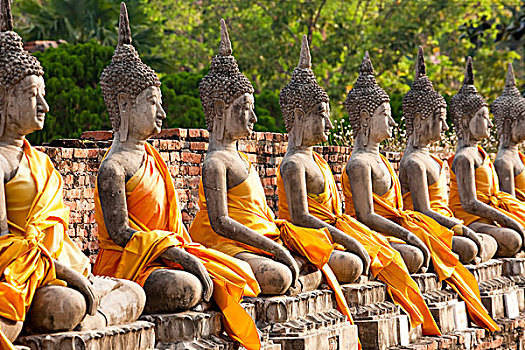 行列,寺院,大城府,泰国