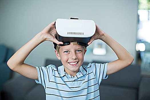 男孩,头像,拿着,虚拟现实,耳机,客厅,在家