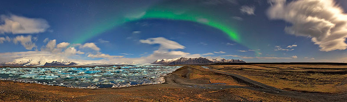 杰古沙龙湖,全景,冰岛,欧洲,曙光,风暴