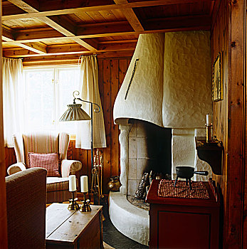 舒适,亲昵,客厅,房子,挪威,水泥,瓷砖,壁炉,传统风格