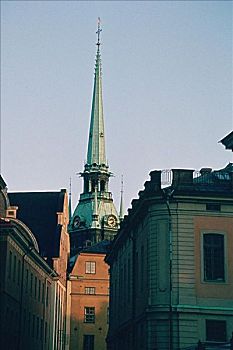 仰视,尖顶,教堂,斯德哥尔摩,瑞典