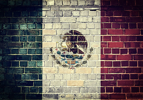 低劣,墨西哥,旗帜,砖墙