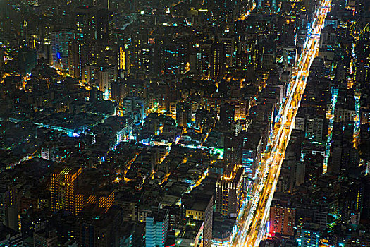 航拍,城市,道路,夜晚,台北,台湾,中国