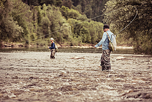 两个,渔民,钓鱼,踝部,深,河,斯洛文尼亚