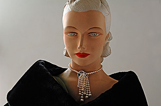 艺术,展示,20年代,黑色,天鹅绒,珍珠,项链,纽伦堡,中弗兰肯,德国,巴伐利亚,欧洲