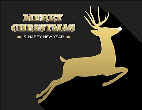 圣诞快乐,新年,金色,鹿,剪影,卡片