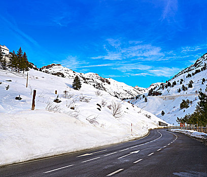 雪,道路,韦斯卡,比利牛斯山脉,西班牙