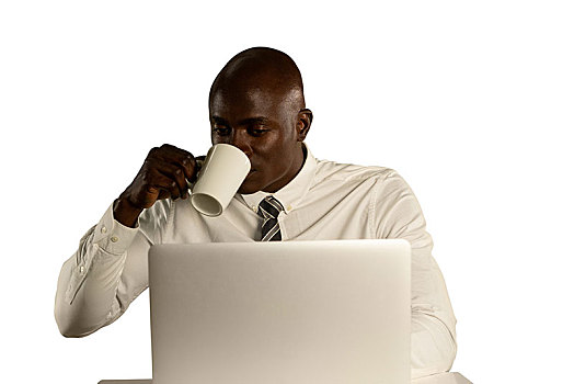 商务人士,笔记本电脑,喝咖啡