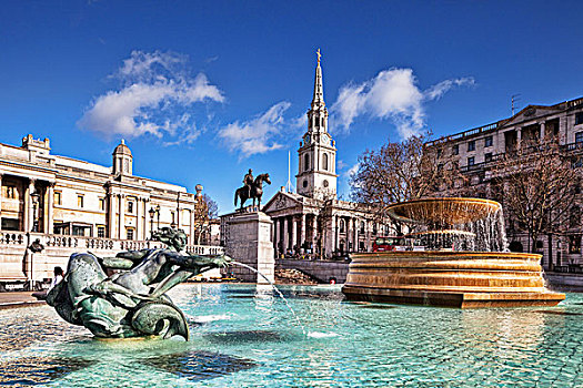 特拉法尔加广场,教堂,雕塑,后面,伦敦,英格兰,英国,欧洲