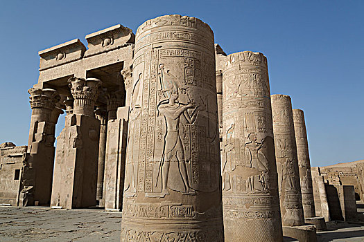 柱子,浅浮雕,前院,庙宇,科昂波,埃及