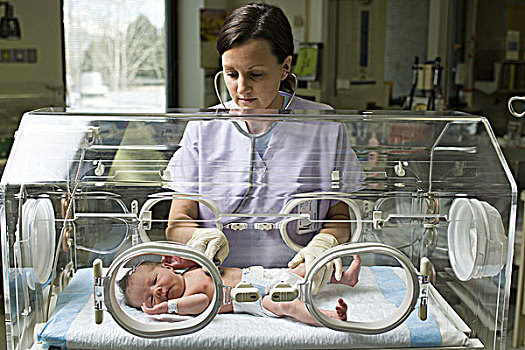 护理,检查,诞生,早产儿保育器
