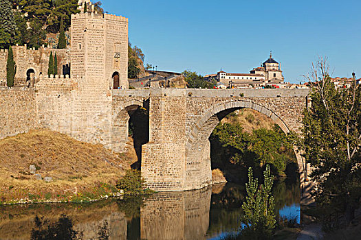 桥,上方,塔霍河,托莱多,托莱多省,卡斯蒂利亚,拉曼查,西班牙