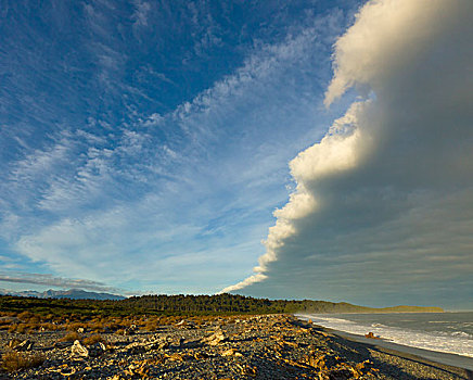 层云,云,上方,海滩,南岛,新西兰