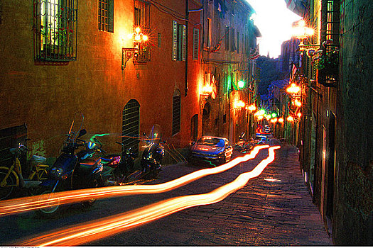 光影,街上,黄昏,锡耶纳,托斯卡纳,意大利