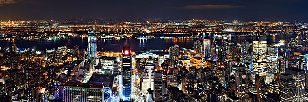 纽约,西部,夜晚,城市,全景,风景