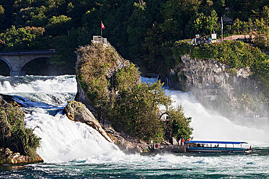 游船,莱茵河,瀑布,沙夫豪森,瑞士,欧洲