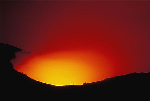 夏威夷,夏威夷大岛,夏威夷火山国家公园,基拉韦厄火山,熔岩流,海洋,夜晚