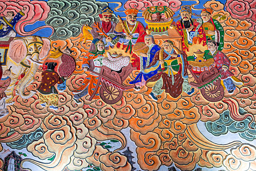 八路财神彩色浮雕,中国河南省洛阳民俗博物馆