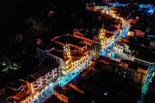 航拍广东中山孙文西路步行街夜景