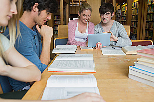 学生,图书馆,学习,两个,平板电脑,大学