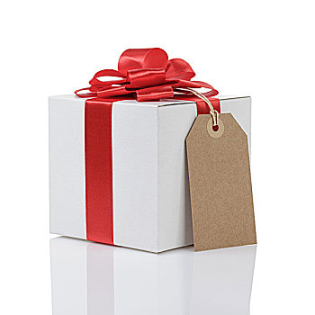 礼盒,手制,红丝带,蝴蝶结,标签,隔绝,白色背景