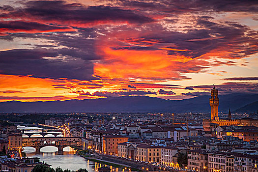 彩色,风景,上方,佛罗伦萨,米开朗基罗,托斯卡纳,意大利