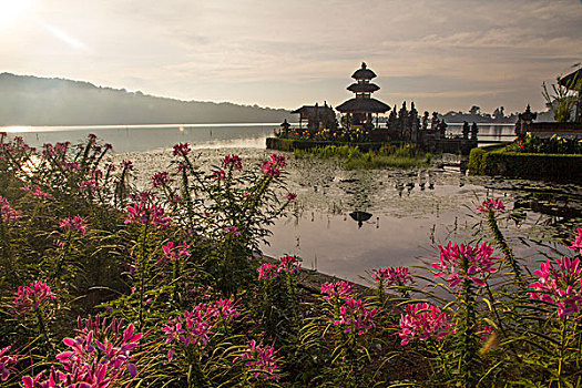 日出,巴厘岛,水,庙宇,普拉布拉坦寺,布拉坦湖,印度尼西亚