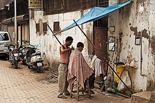 印度,马哈拉施特拉邦,孟买,街道,美发师