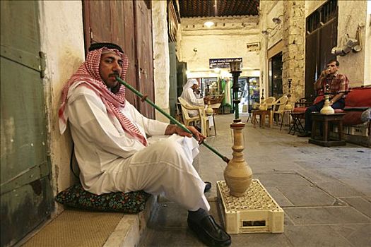 男人,水烟袋,咖啡,市场,集市,多哈,卡塔尔