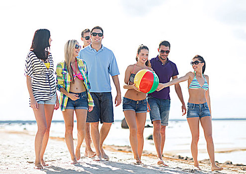 夏天,休假,度假,高兴,人,概念,群体,朋友,乐趣,球,海滩