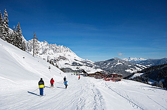 滑雪,滑雪坡,正面,山景,区域,萨尔茨堡州,奥地利,欧洲