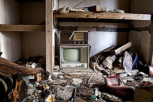 老,电视,无线电,地面,日本,公寓,包,木头