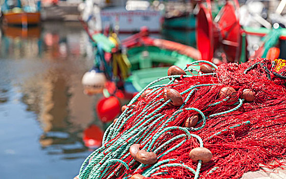 彩色,渔网,码头,特写,照片,聚焦,模糊,港口,背景
