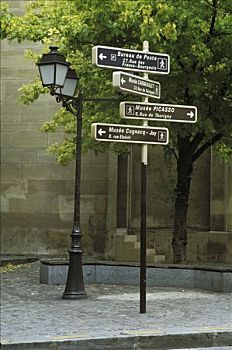 巴黎,方向,信息板,路灯柱