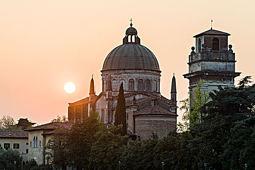 圣乔治奥,罗马天主教,教堂,建造,16世纪,日落,维罗纳,意大利,欧洲