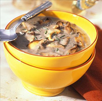 碗,丰盛,蘑菇汤