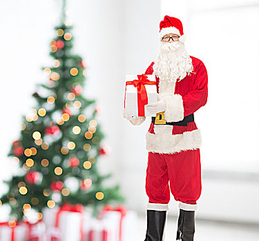 圣诞节,休假,人,概念,男人,服饰,圣诞老人,礼盒,上方,客厅,树,背景