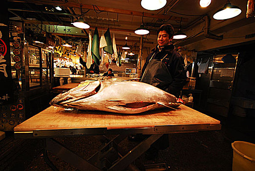 拍卖,筑地,鱼市,一个,最大,批发,鱼肉,海鲜,市场,世界,东京,日本,二月,2008年