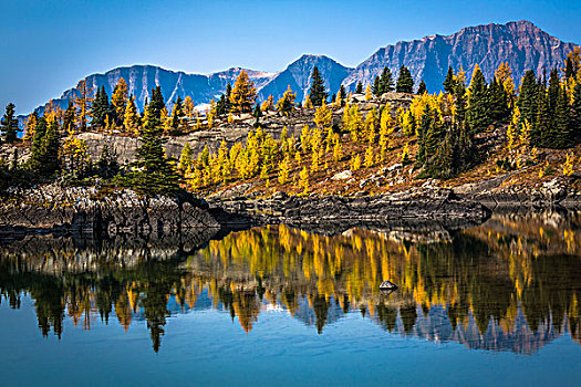 岩岛湖,在秋天,省立公园,英属哥伦比亚大学,加拿大
