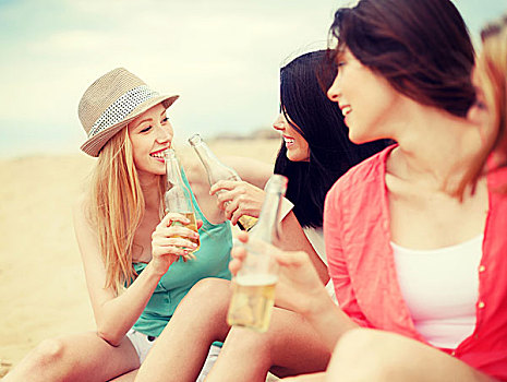 暑假,度假,概念,女孩,饮料,海滩