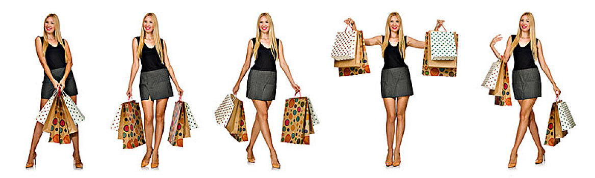 女人,购物袋,隔绝,白色背景