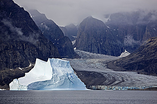 格陵兰,东方,山景,冰山
