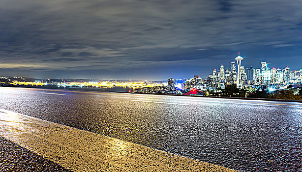 沥青,道路,城市,西雅图,夜晚