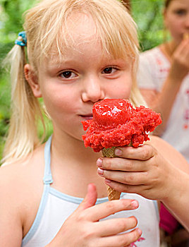 金发,女孩,草莓冰激凌